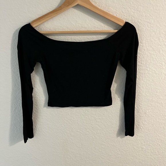 Elegant Black Off-Shoulder Cropped Women's Top XS Super Soft Modal - Picture 6 of 8